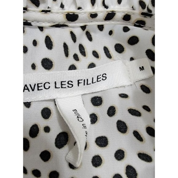 Avec Les Filles Women's White Dots Spots‎ A-line Ruffled Dress Tie Waist Size M - Picture 5 of 11